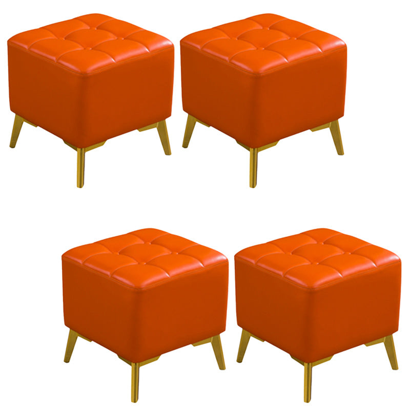 Glam Pouf Ottoman Genuine Leather Upholstered Tufted Square Ottoman with Chair Legs