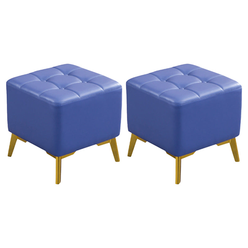 Glam Pouf Ottoman Genuine Leather Upholstered Tufted Square Ottoman with Chair Legs