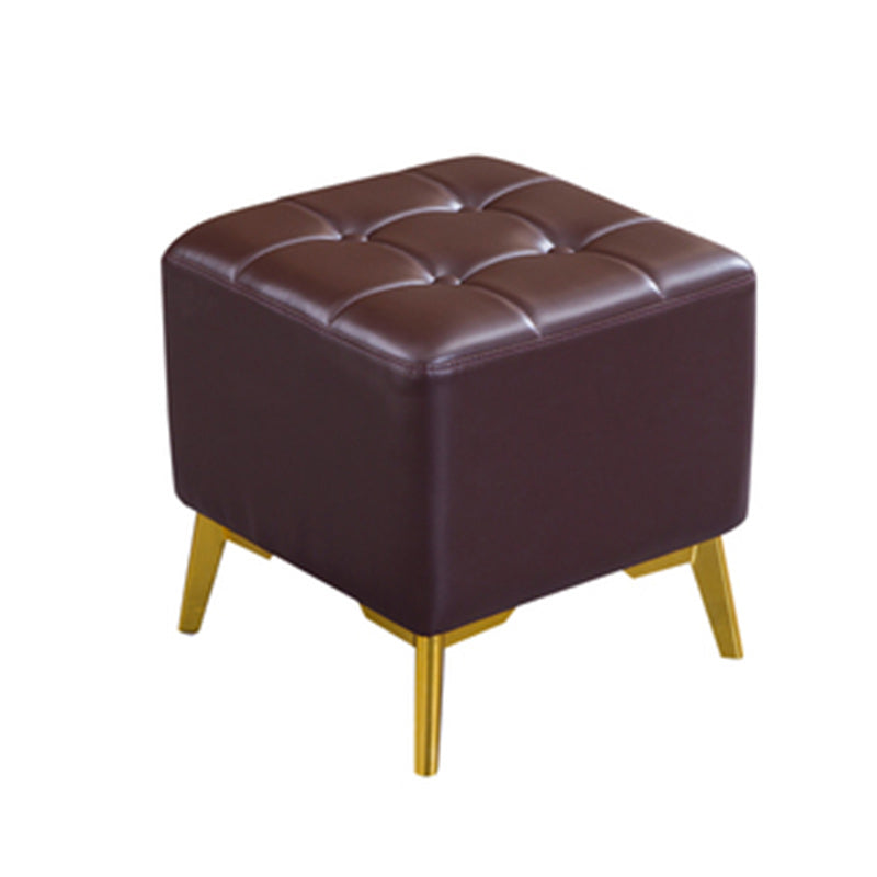 Glam Pouf Ottoman Genuine Leather Upholstered Tufted Square Ottoman with Chair Legs