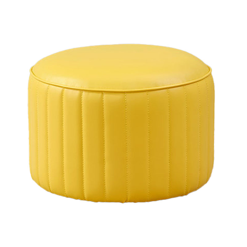 Contemporary Pouf Ottoman Faux Leather Upholstered Solid Color Round Ottoman