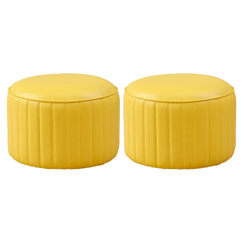 Contemporary Pouf Ottoman Faux Leather Upholstered Solid Color Round Ottoman