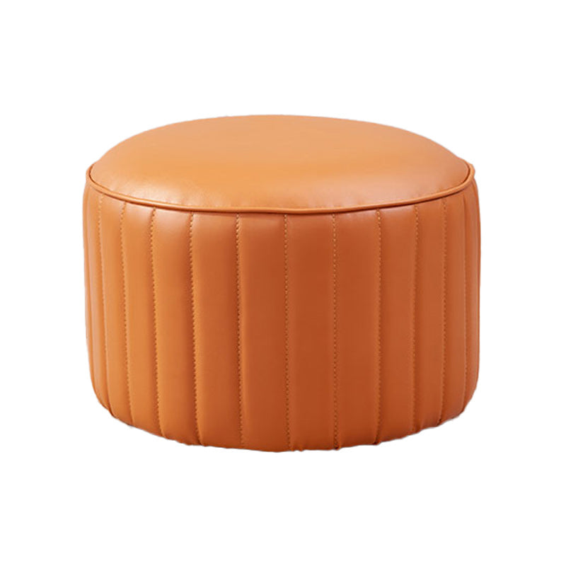 Contemporary Pouf Ottoman Faux Leather Upholstered Solid Color Round Ottoman
