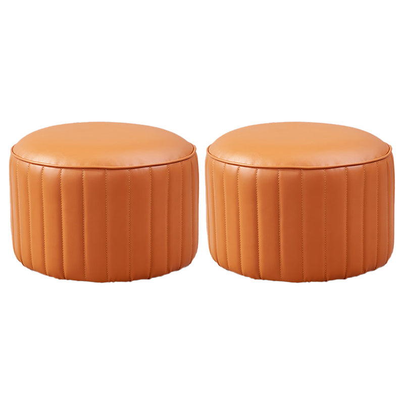 Contemporary Pouf Ottoman Faux Leather Upholstered Solid Color Round Ottoman