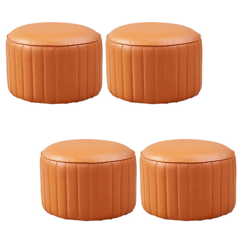 Contemporary Pouf Ottoman Faux Leather Upholstered Solid Color Round Ottoman
