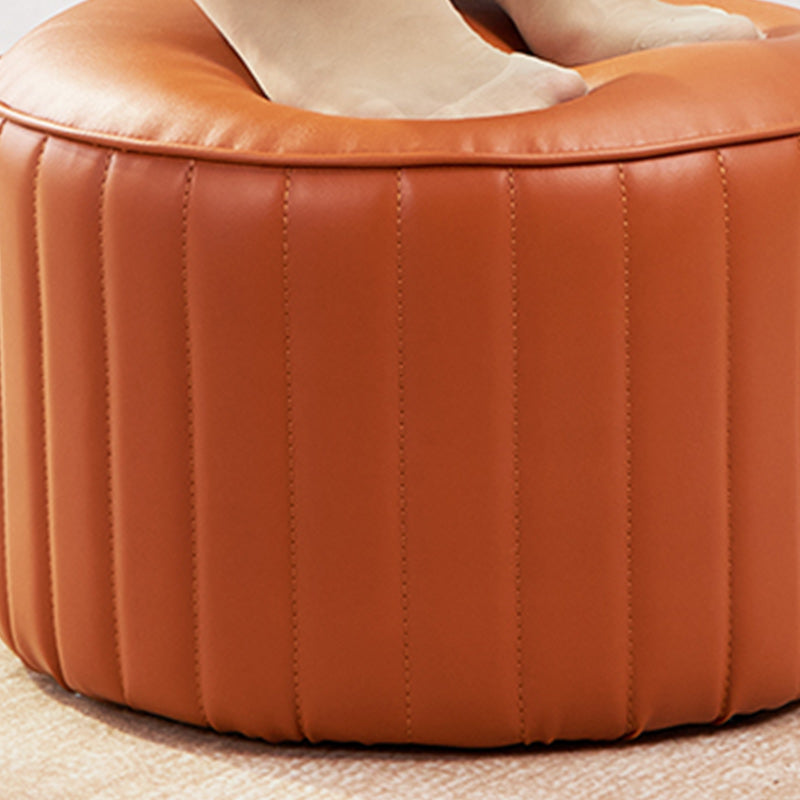 Contemporary Pouf Ottoman Faux Leather Upholstered Solid Color Round Ottoman