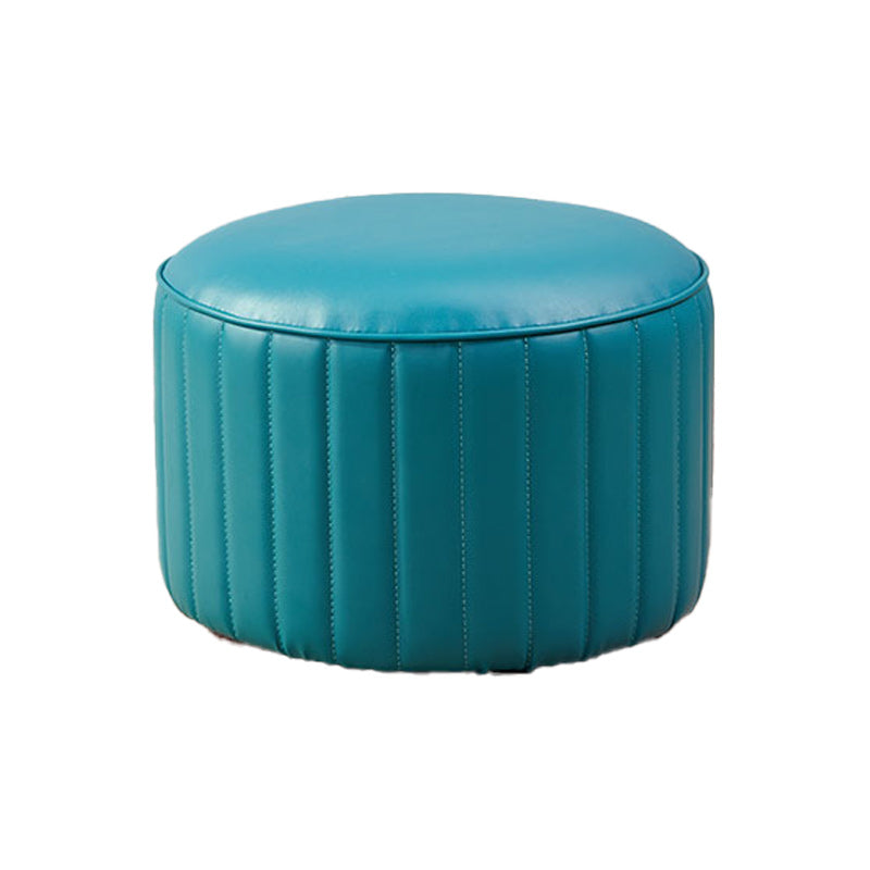 Contemporary Pouf Ottoman Faux Leather Upholstered Solid Color Round Ottoman