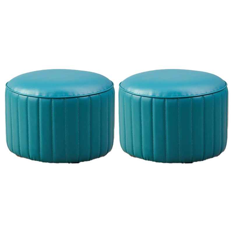 Contemporary Pouf Ottoman Faux Leather Upholstered Solid Color Round Ottoman