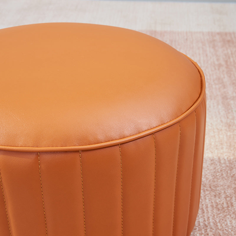 Contemporary Pouf Ottoman Faux Leather Upholstered Solid Color Round Ottoman