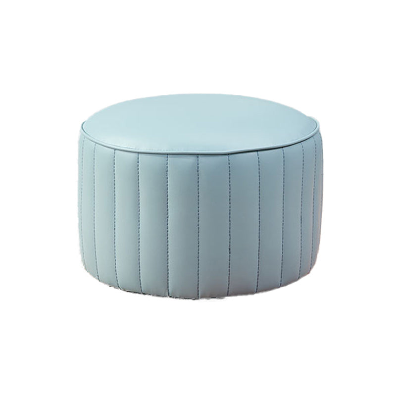 Contemporary Pouf Ottoman Faux Leather Upholstered Solid Color Round Ottoman