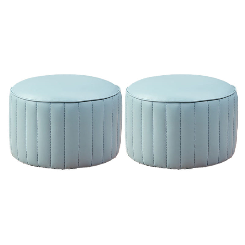 Contemporary Pouf Ottoman Faux Leather Upholstered Solid Color Round Ottoman