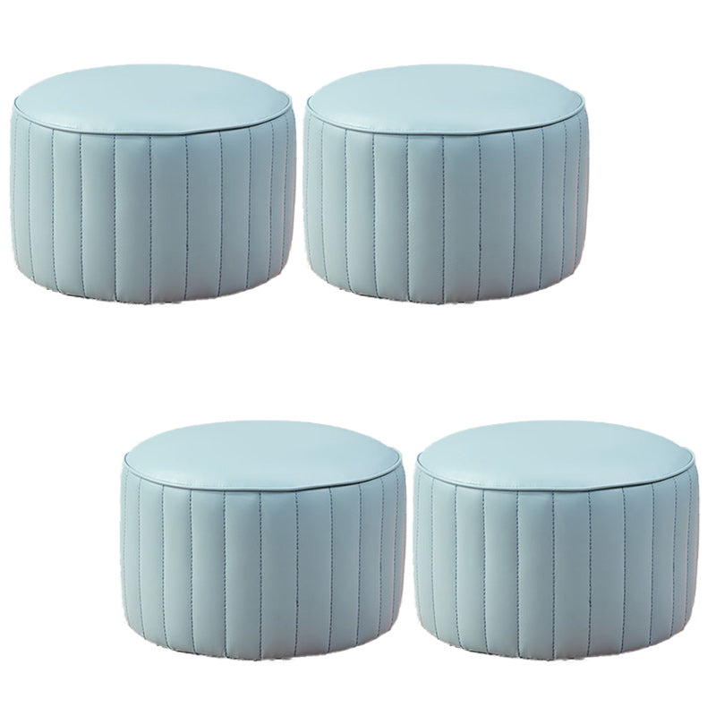 Contemporary Pouf Ottoman Faux Leather Upholstered Solid Color Round Ottoman