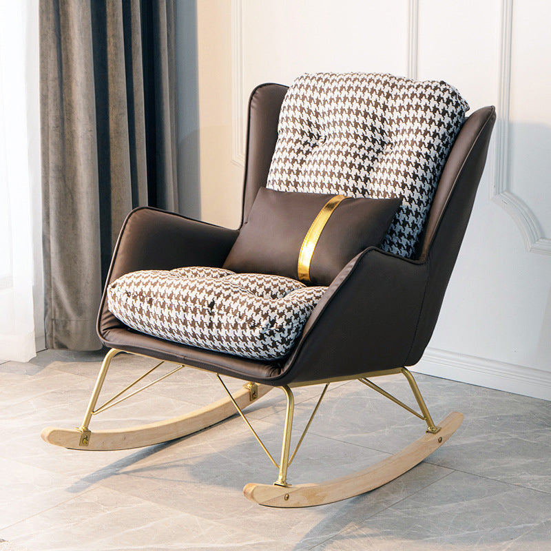 Modern Rocking Chair Doll Cotton Filling Cushion Wingback Rocker Chair with Metal Leg