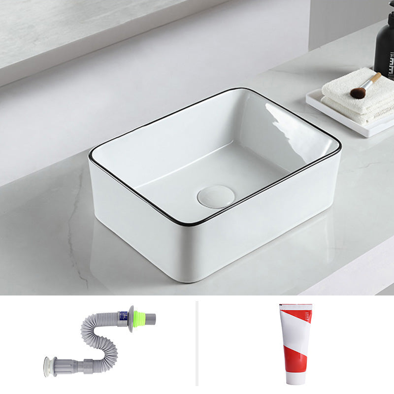 Modern Bathroom Sink Pop-Up Drain Porcelain Rectangular Vessel Sink