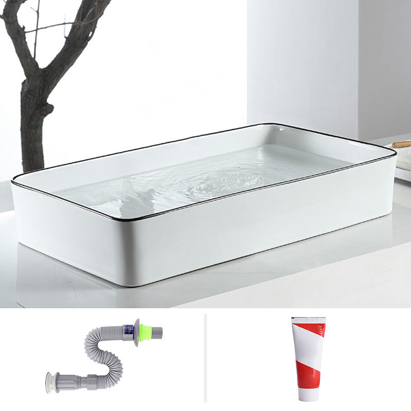 Modern Bathroom Sink Pop-Up Drain Porcelain Rectangular Vessel Sink
