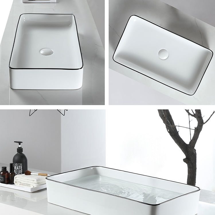 Modern Bathroom Sink Pop-Up Drain Porcelain Rectangular Vessel Sink