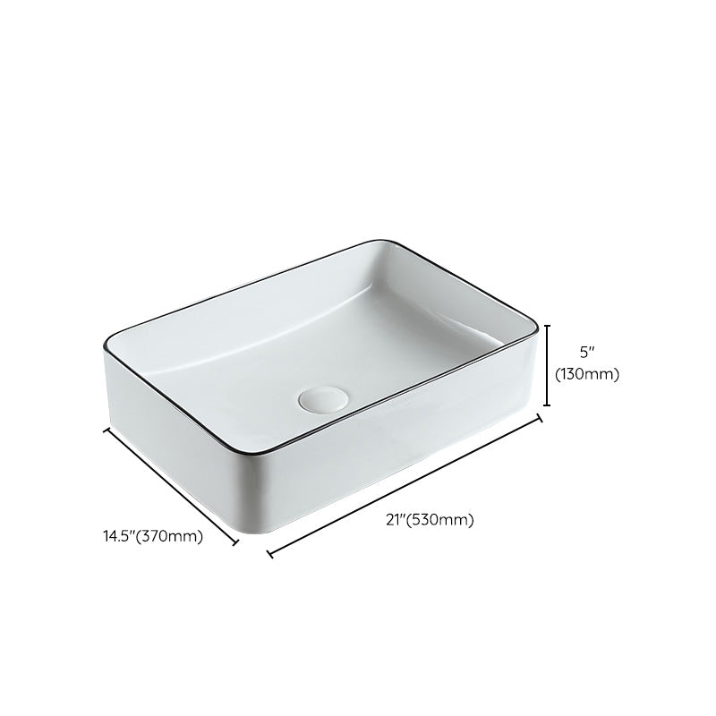 Modern Bathroom Sink Pop-Up Drain Porcelain Rectangular Vessel Sink