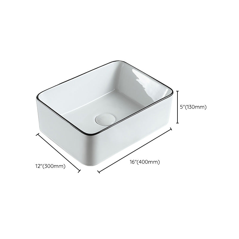 Modern Bathroom Sink Pop-Up Drain Porcelain Rectangular Vessel Sink