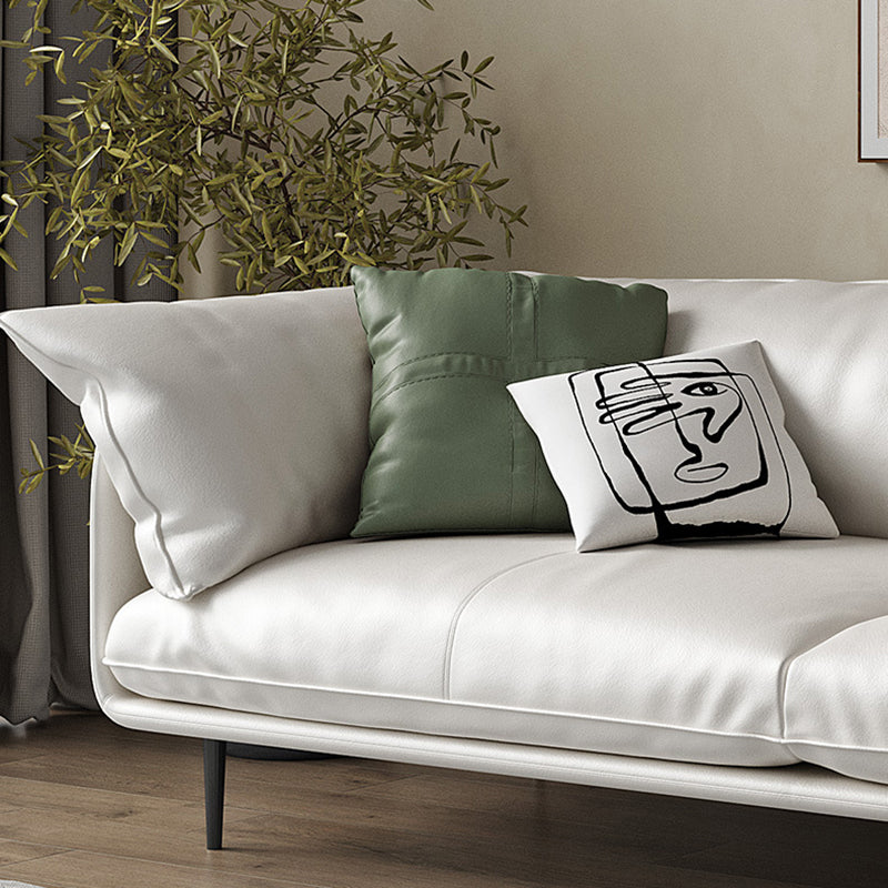 Modern 34.64" H White Genuine Leather Pillow Top Arm Sofa For Living Room