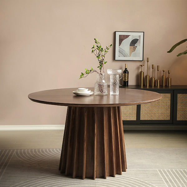 Pine Solid Wood Pedestal Table Brown Round Dining Room Kitchen Table