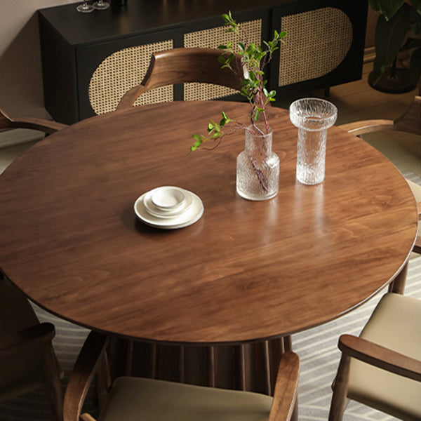 Pine Solid Wood Pedestal Table Brown Round Dining Room Kitchen Table