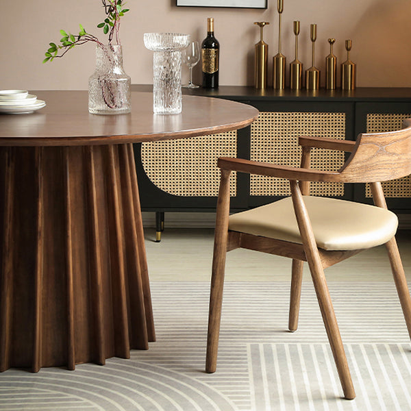 Pine Solid Wood Pedestal Table Brown Round Dining Room Kitchen Table