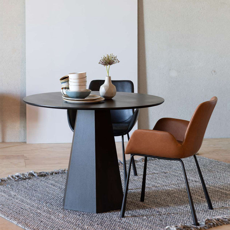 Modern Round Table Pine Solid Wood Pedestal Dining Table in Black