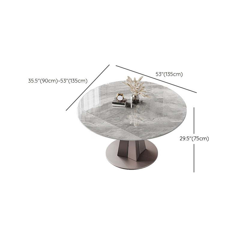 Modern Stainless Steel Base Pedestal Dining Table Extendable Dinner Table for Home
