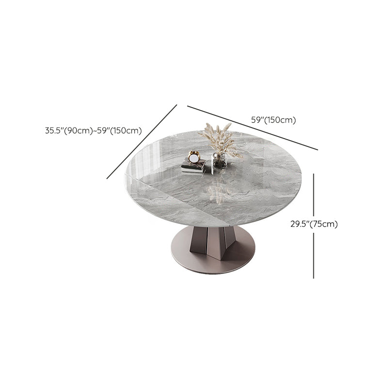Modern Stainless Steel Base Pedestal Dining Table Extendable Dinner Table for Home
