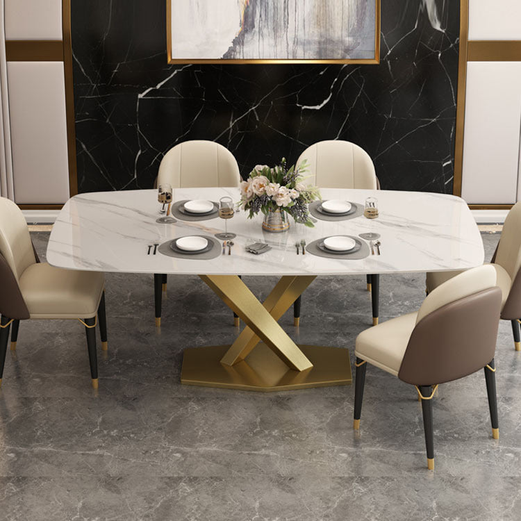 Traditional Luxury Pedestal Table Stainless Steel Base Rectangle Dinner Table for Home