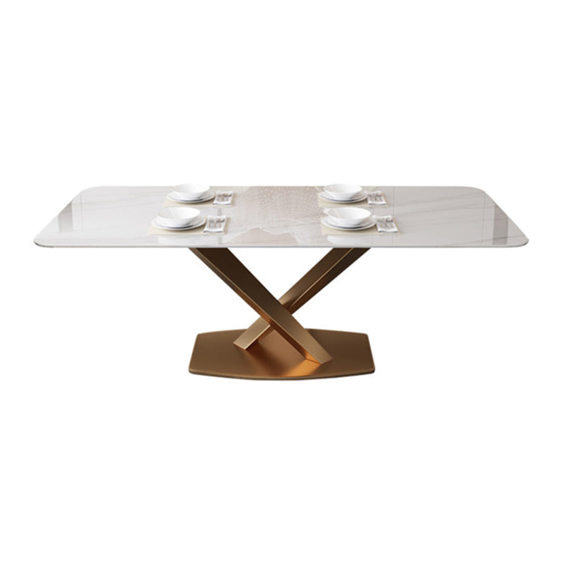 Traditional Luxury Pedestal Table Stainless Steel Base Rectangle Dinner Table for Home