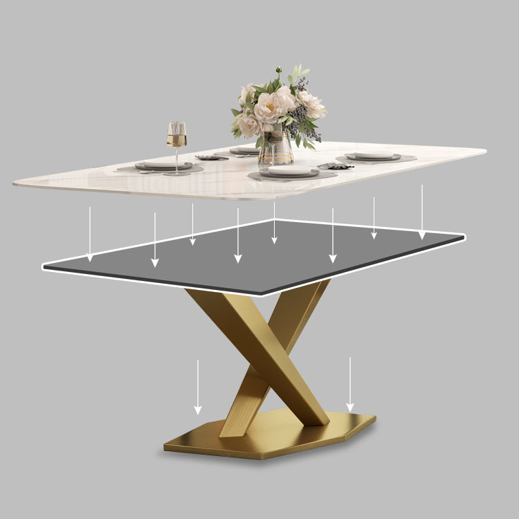 Traditional Luxury Pedestal Table Stainless Steel Base Rectangle Dinner Table for Home