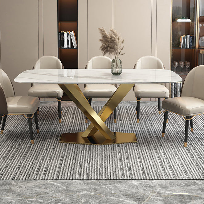 Traditional Luxury Pedestal Table Stainless Steel Base Rectangle Dinner Table for Home
