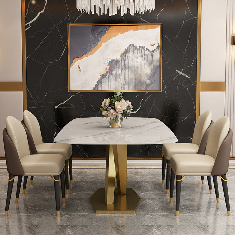 Traditional Luxury Pedestal Table Stainless Steel Base Rectangle Dinner Table for Home