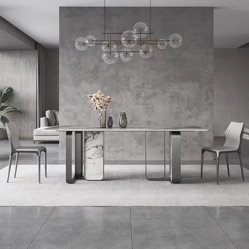 Traditional Luxury Double Pedestal Table Stainless Steel Base Rectangle Dinner Table