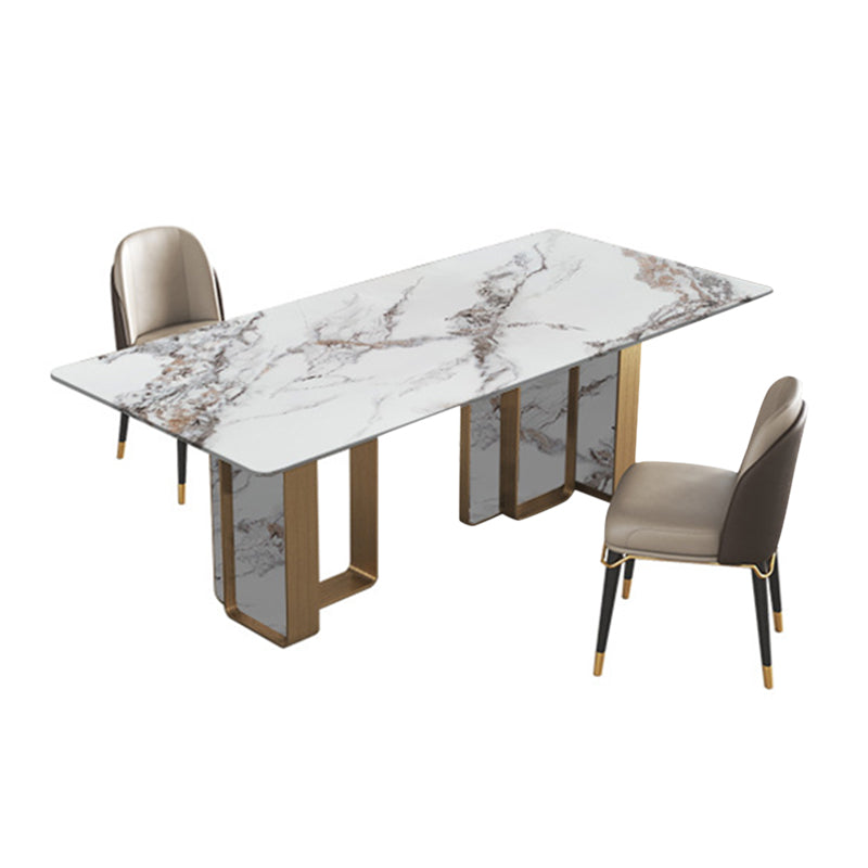 Traditional Luxury Double Pedestal Table Stainless Steel Base Rectangle Dinner Table