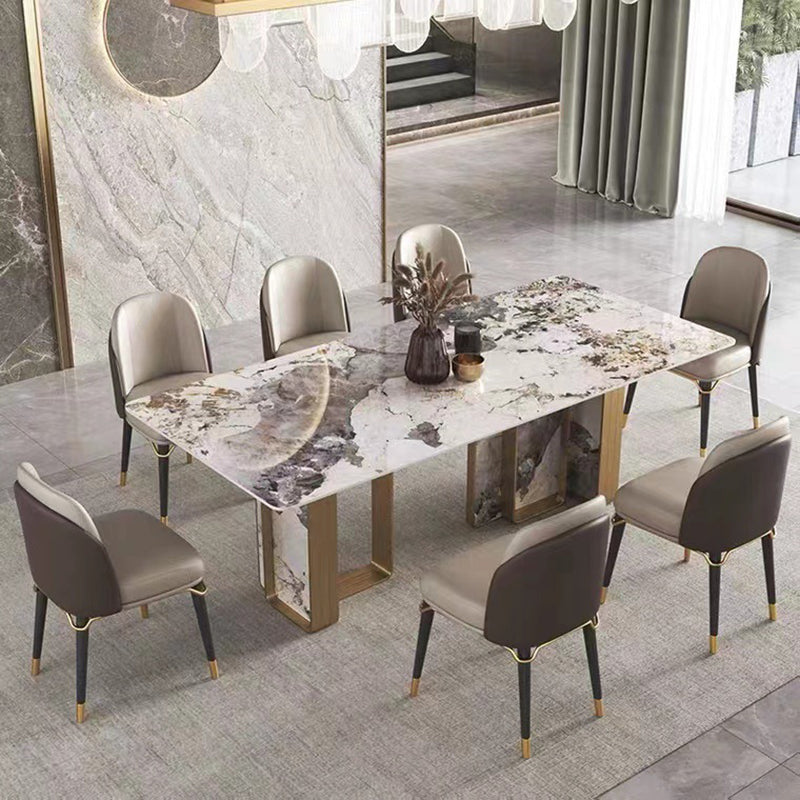 Traditional Luxury Double Pedestal Table Stainless Steel Base Rectangle Dinner Table