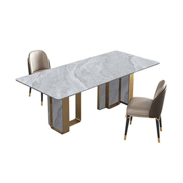 Traditional Luxury Double Pedestal Table Stainless Steel Base Rectangle Dinner Table