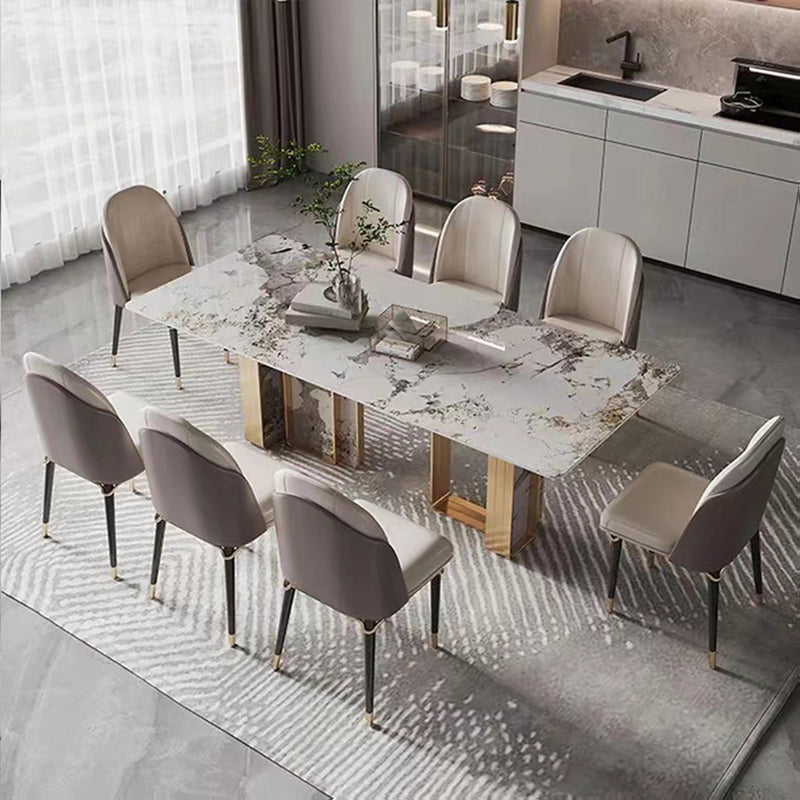 Traditional Luxury Double Pedestal Table Stainless Steel Base Rectangle Dinner Table