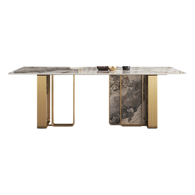 Traditional Luxury Double Pedestal Table Stainless Steel Base Rectangle Dinner Table