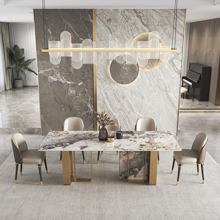 Traditional Luxury Double Pedestal Table Stainless Steel Base Rectangle Dinner Table