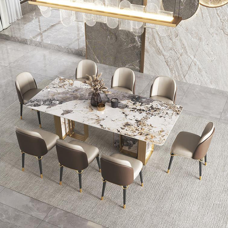 Traditional Luxury Double Pedestal Table Stainless Steel Base Rectangle Dinner Table