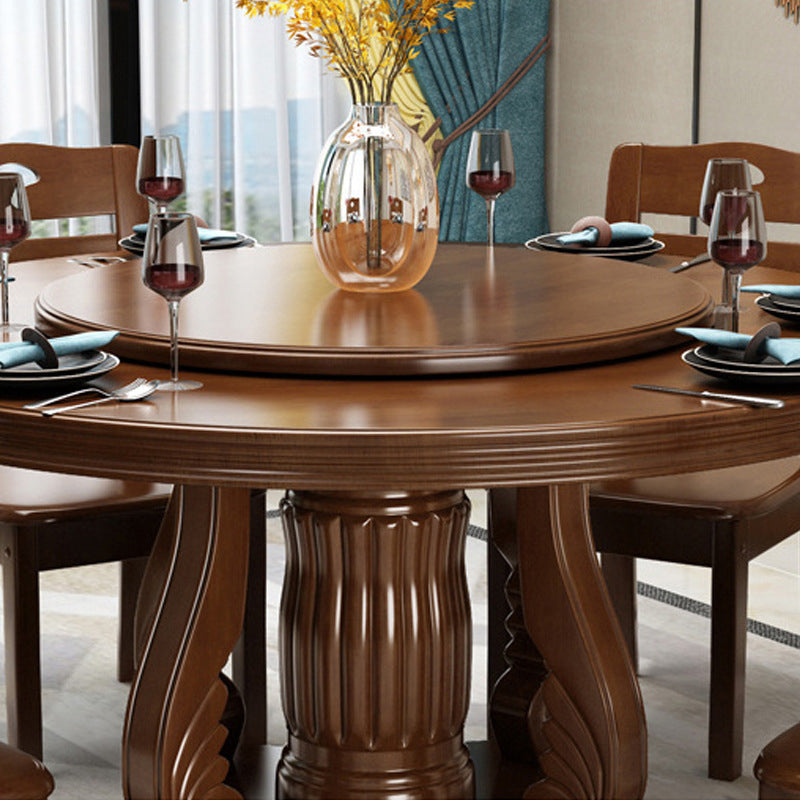 Contemporary Turntable Pedestal Dining Table Wood Dinner Table for Home
