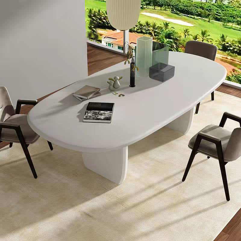 Modern Double Pedestal Table White Oval Dining Table for Home Kitchen