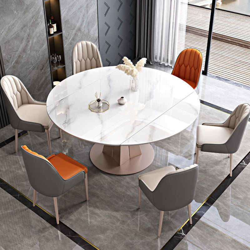 Modern Pedestal Casual Dining Table Round Dining Table with Stainless Steel Base
