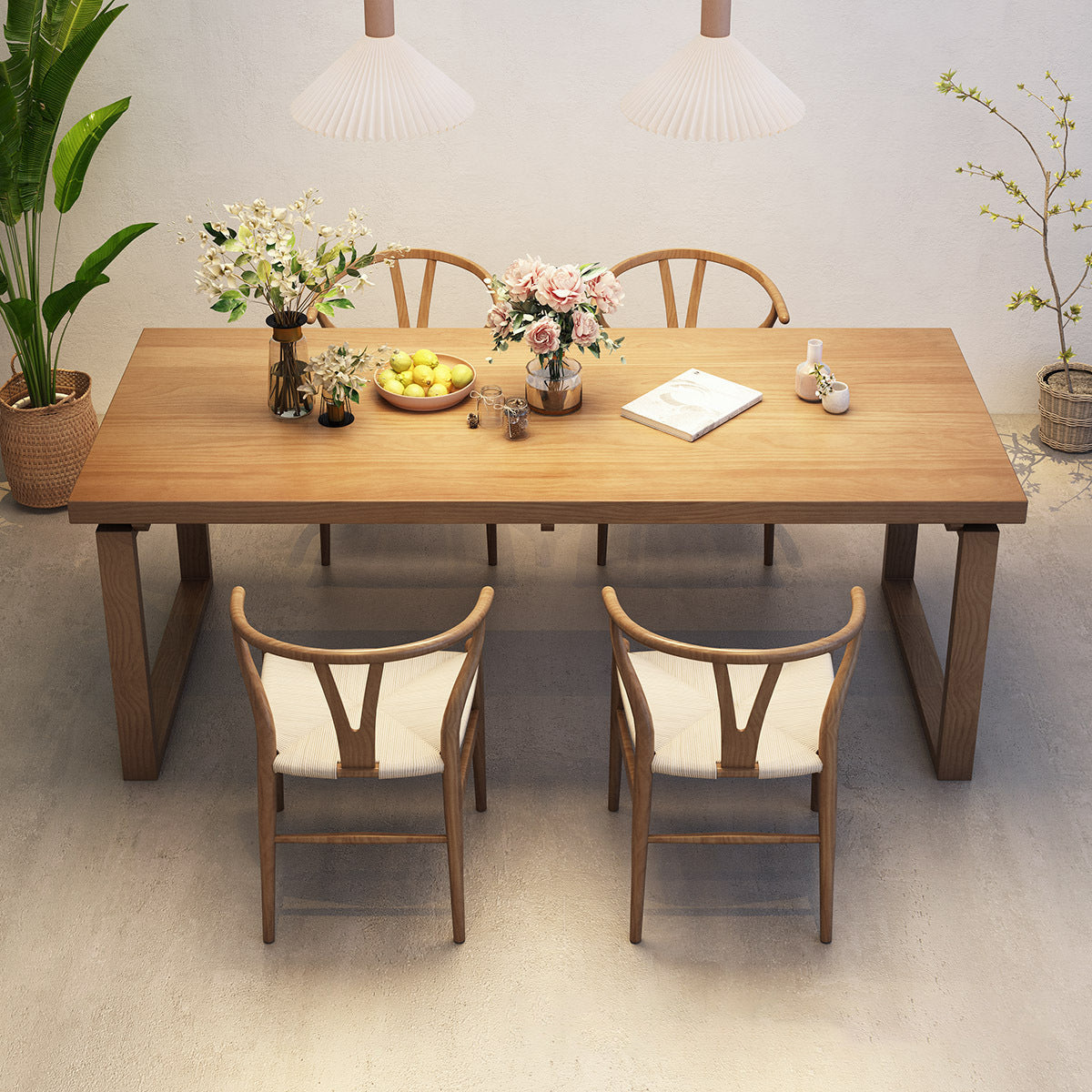 Modern Rectangle Double Pedestal Table Solid Wood Dining Table for Home
