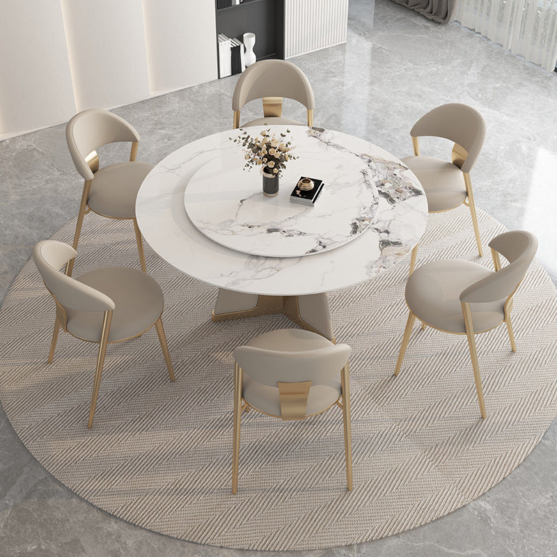 Modern Round Dinner Table Steel Base Stone Dining Table for Home