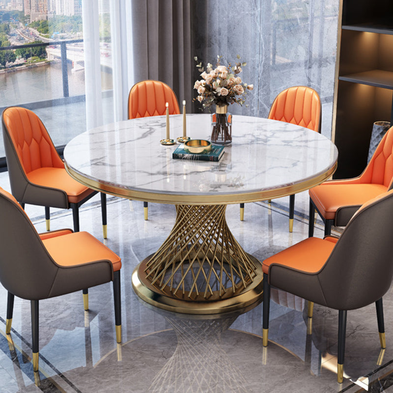 Modern Round Dining Table Steel Base Pedestal Table for Home Kitchen