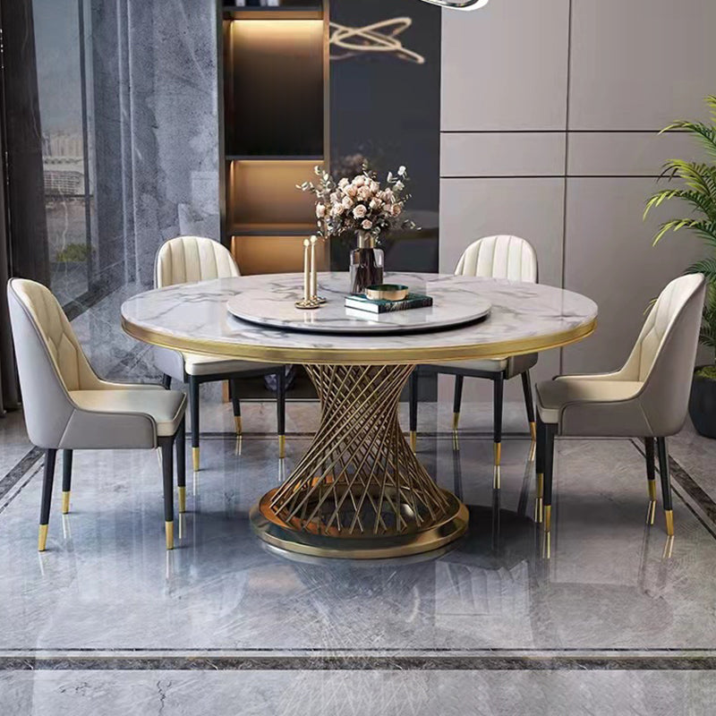 Modern Round Dining Table Steel Base Pedestal Table for Home Kitchen