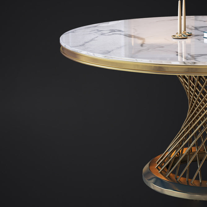 Modern Round Dining Table Steel Base Pedestal Table for Home Kitchen