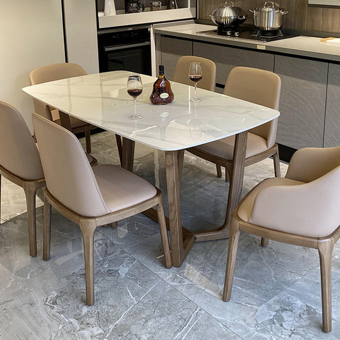 Contemporary Trestle Base Dining Table Stone Dining Table in White